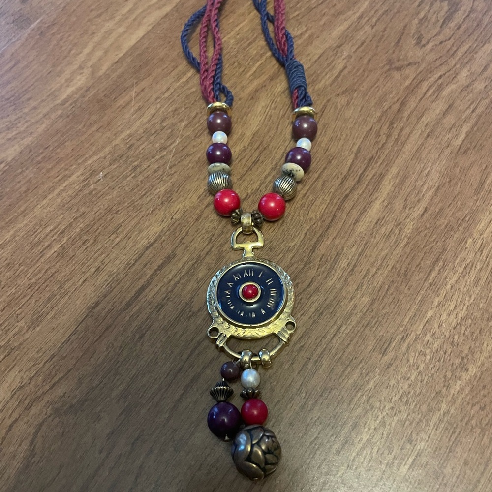Artisan Beaded Necklace with Compass Pendant